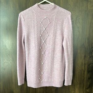 Elle Pink Crew Neck Cable Knit Sweater